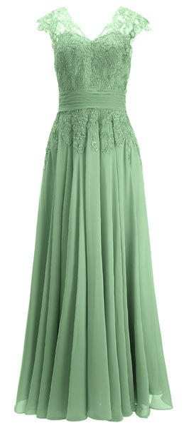 MACloth Women Maxi Mother of Bride Dresses Cap Sleeve V Neck Lace Evening Gown