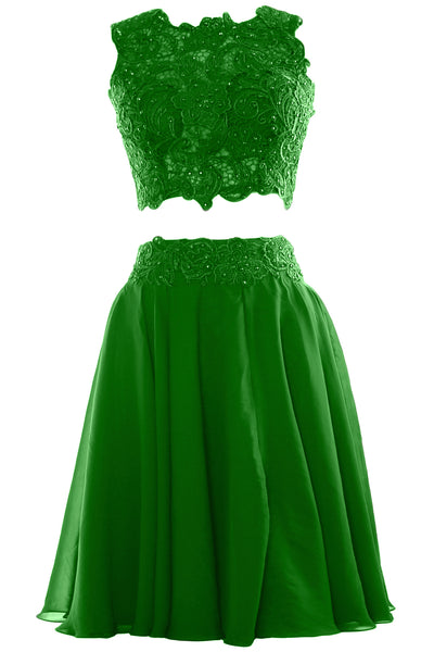 MACloth Women Two Piece Lace Chiffon Short Prom Dress Cocktail Party Formal Gown