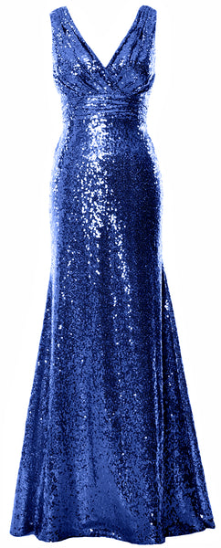 MACloth Women Mermaid V Neck Maxi Sequin Wedding Party Dresses Bridesmaid Prom
