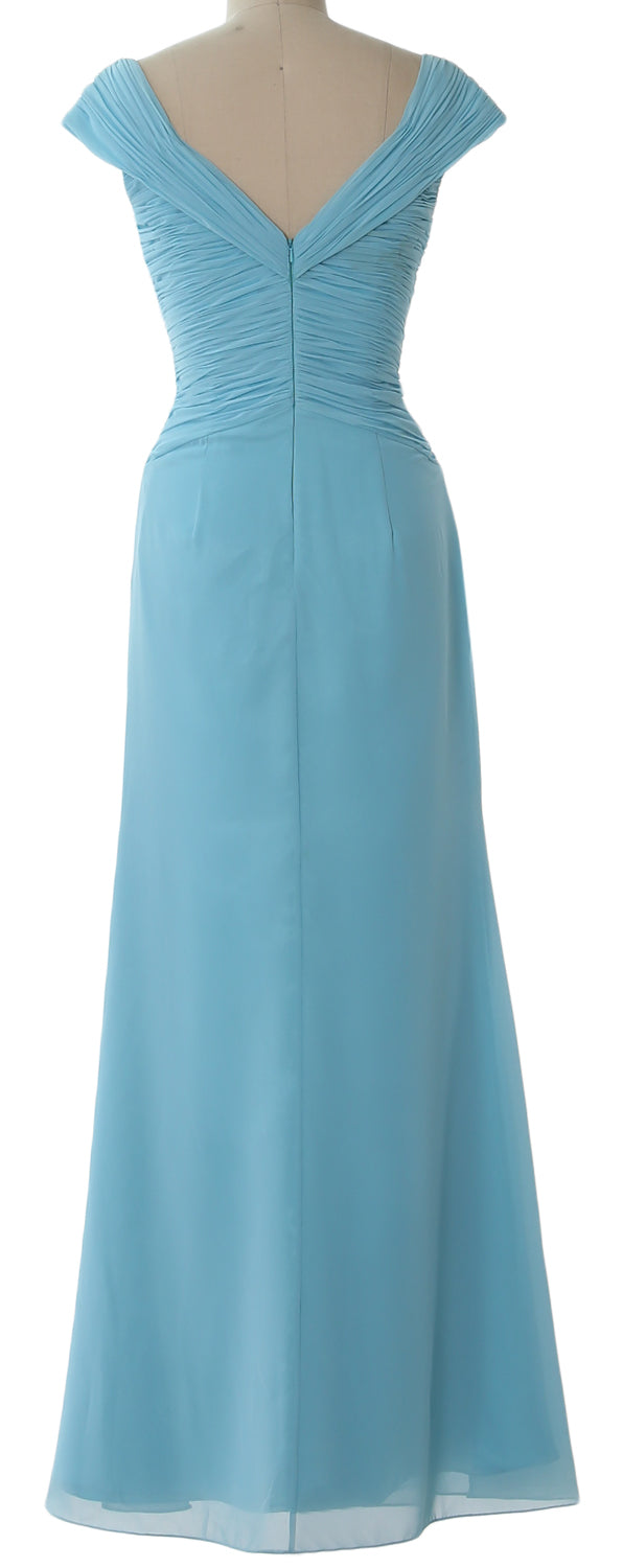 MACloth Women Cap Sleeves Boat Neck Formal Gown Long Mother of the Bride Dress