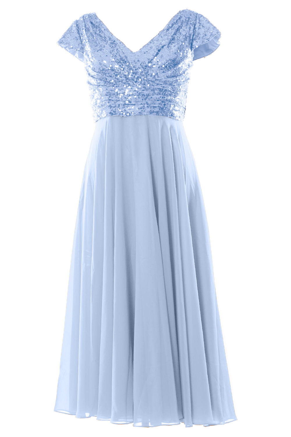 MACloth Damen Kleider für die Brautmutter, wadenlang, Pailletten, Flügelärmel, Brautjungfer