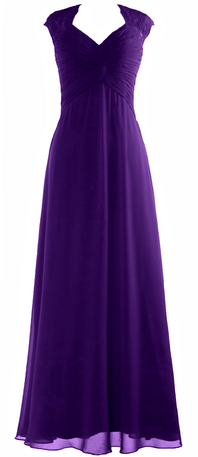 MACloth Women Cap Sleeve Lace Long Prom Dress Chiffon Wedding Party Formal Gown