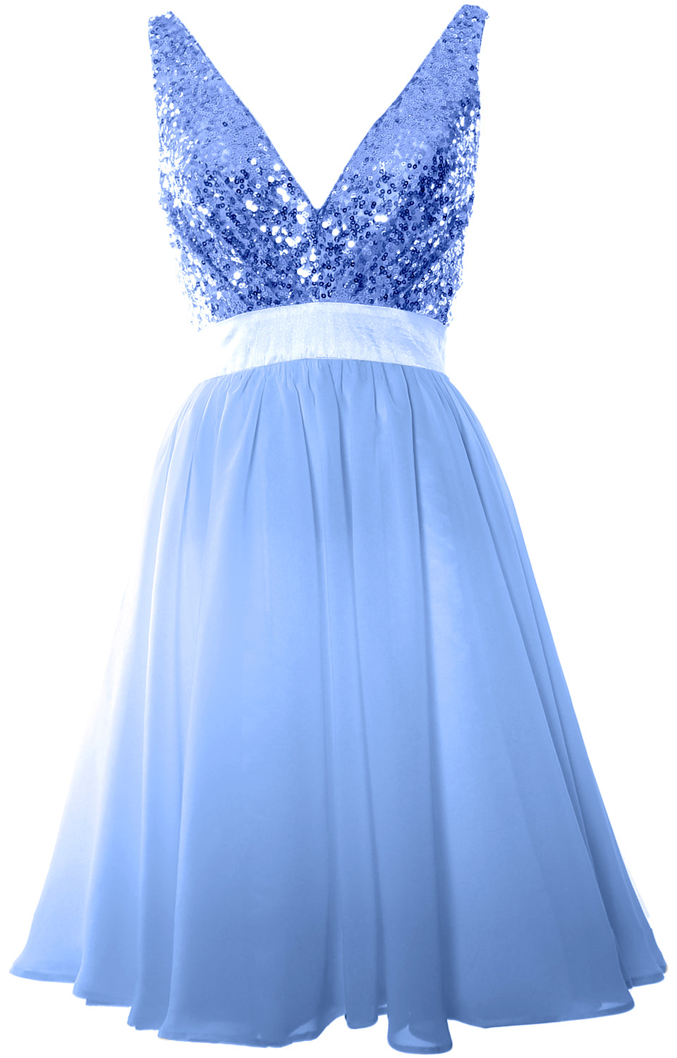MACloth Short Bridesmaid Dresses Plunge V Neck Sequin Cocktail Party Formal Gown