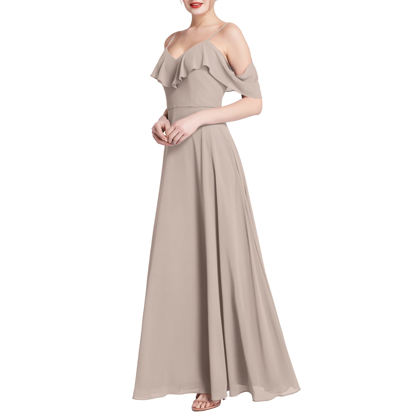 MACloth Women V Neck Cold Shoulder Long Maxi Wedding Party Bridesmaid Dresses