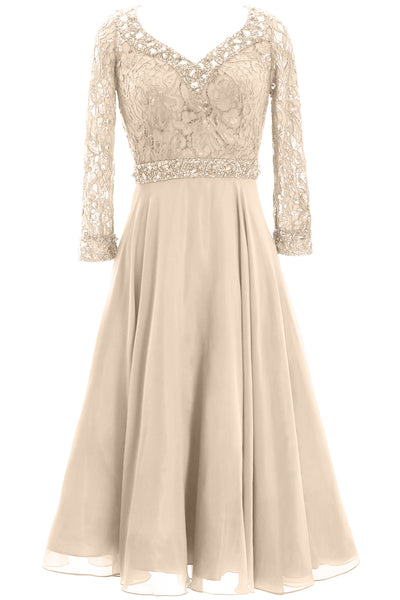 MACloth Women 3/4 Sleeve Lace Wedding Tea Length Mother of Bride Dresses Midi
