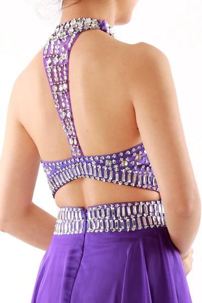 MACloth Women Halter High Neck Sleeveless Long Prom Party Dress Evening Gown