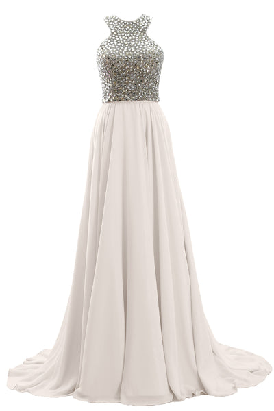 MACloth Women Two Piece Beaded Formal Evening Gown 2019 Chiffon Long Prom Dress