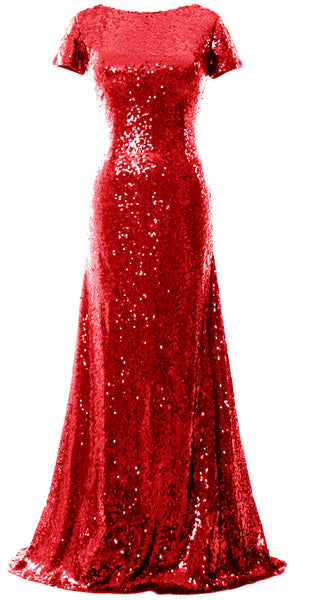MACloth Mermaid Cap Sleeve Sequin Long Bridesmaid Dress Formal Evening Gown