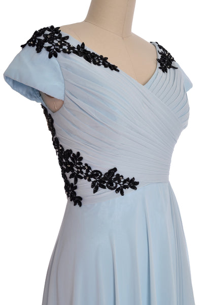 MACloth Women Mother of the Bride Dresses Cap Sleeves V Neck Formal Evening Gown