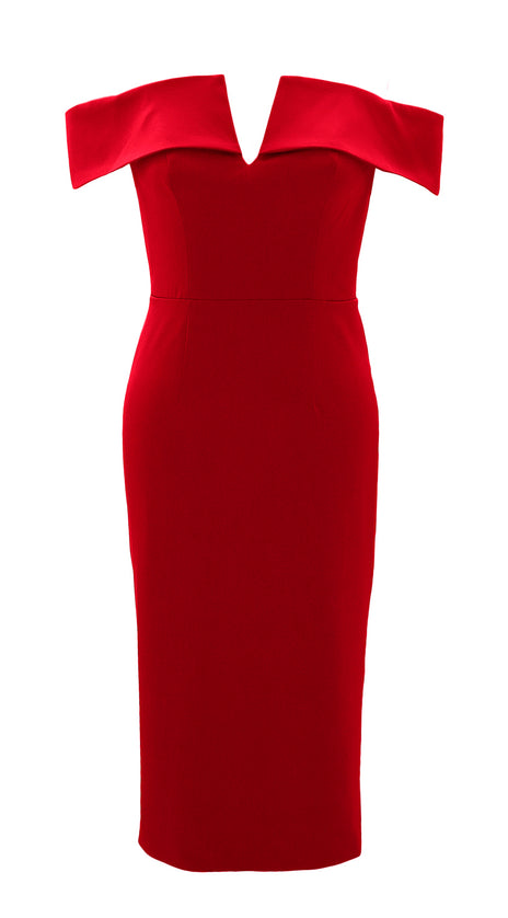 MACloth Women Sexy V Neck Off Shoulder Evening Bodycon Club Midi Cocktail Dress