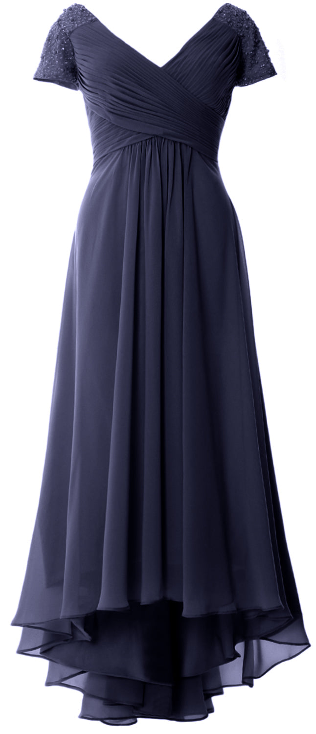 MACloth Mujeres Manga Corta Cuello En V Hi Lo Madre De La Novia Vestidos De Novio Vestido De Noche