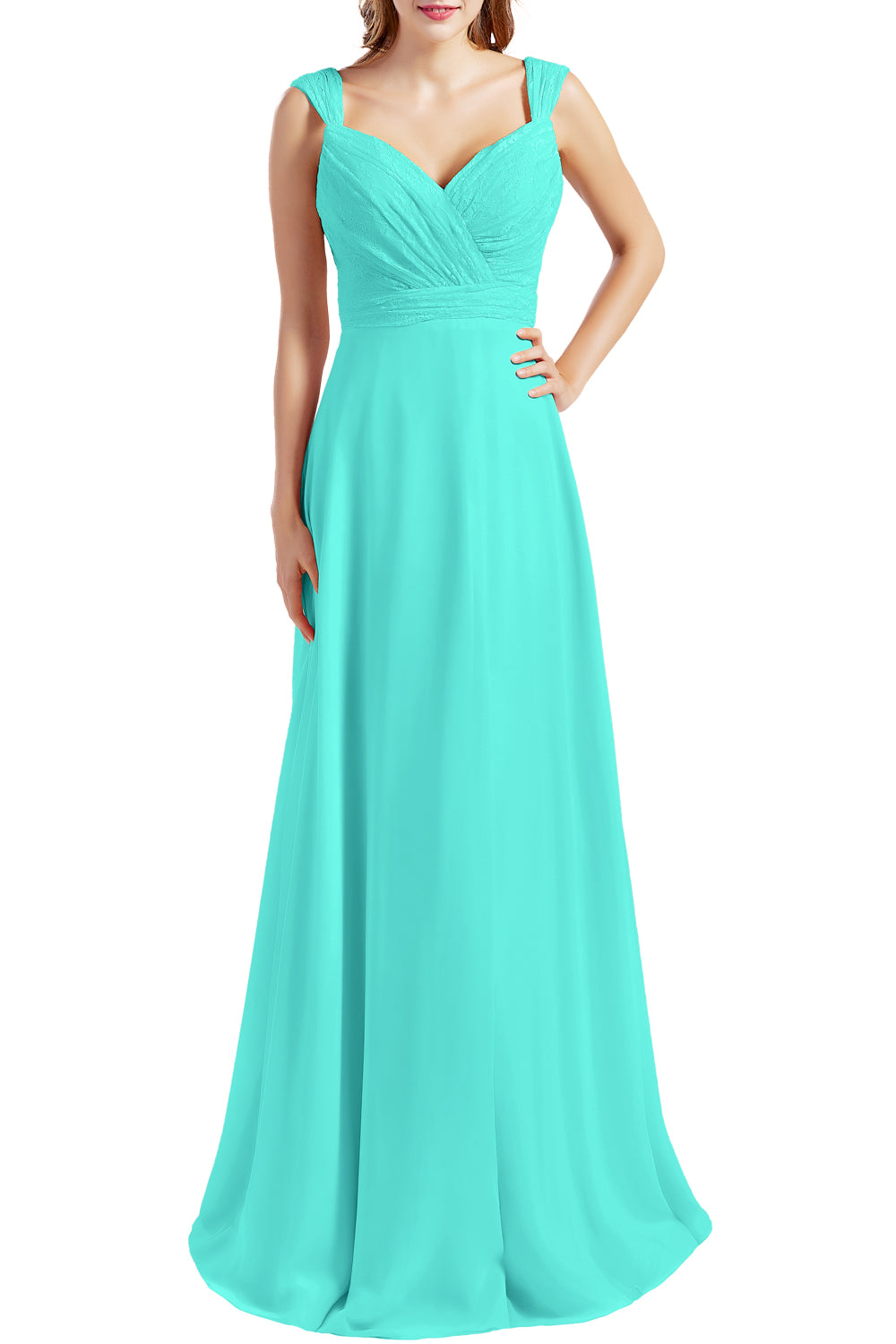 MACloth Damen Brautjungfernkleid mit Spitzenmieder, Chiffon, lang, formelles Abendkleid