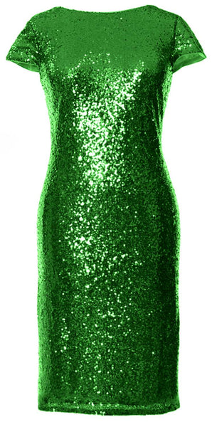 MACloth Elegant Cap Sleeves Short Bridesmaid Dress Sequin Wedding Formal Gown