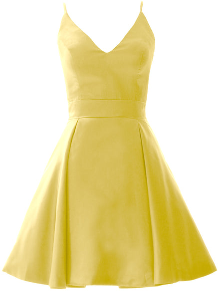 MACloth Mini Prom Homecoming Dresses V Neck Satin Wedding Guest Formal Gown
