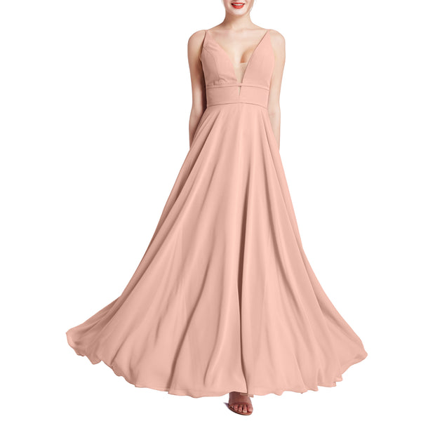 MACloth Women Plunge V Neck Long Elegant Wedding Party Bridesmaid Dresses