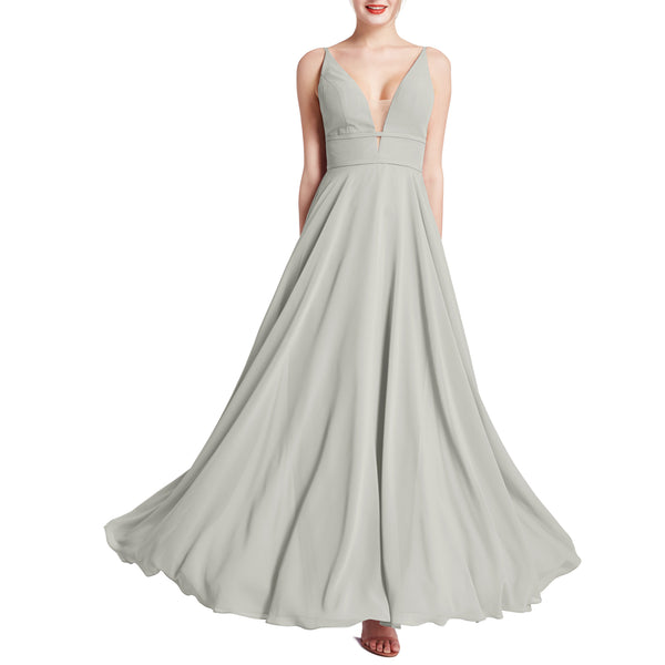 MACloth Women Plunge V Neck Long Elegant Wedding Party Bridesmaid Dresses