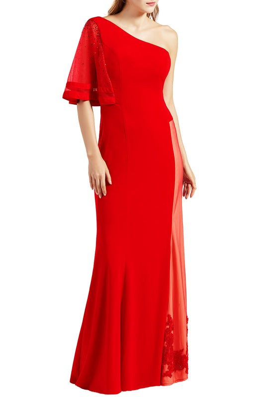 MACloth Vestido de noche de fiesta de un solo hombro para mujer, vestido largo de jersey, vestidos de fiesta formales