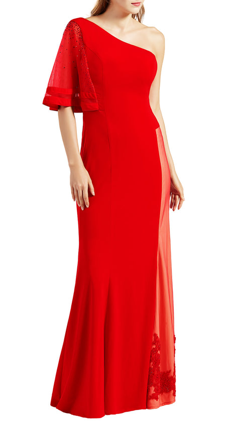 MACloth Women One Shoulder Prom Evening Gown Long Jersey Formal Party Dresses
