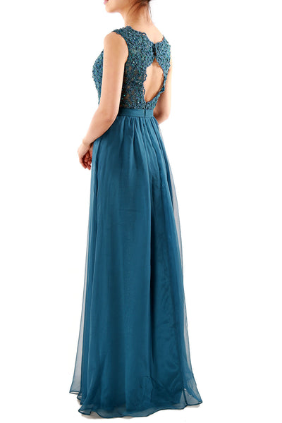 MACloth Women V Neck Lace Chiffon Long Prom Dresses Formal Party Evening Gown