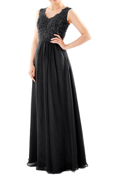MACloth Women V Neck Lace Chiffon Long Prom Dresses Formal Party Evening Gown