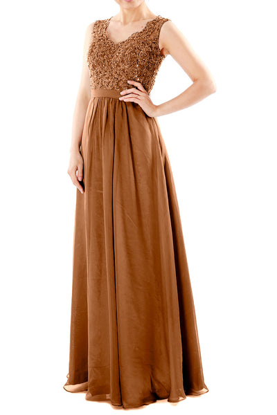 MACloth Women V Neck Lace Chiffon Long Prom Dresses Formal Party Evening Gown