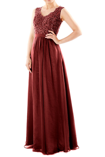 MACloth Women V Neck Lace Chiffon Long Prom Dresses Formal Party Evening Gown