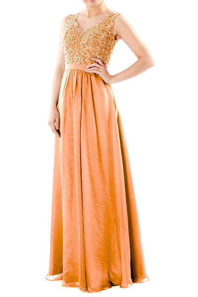 MACloth Women V Neck Lace Chiffon Long Prom Dresses Formal Party Evening Gown