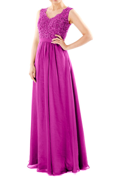 MACloth Women V Neck Lace Chiffon Long Prom Dresses Formal Party Evening Gown