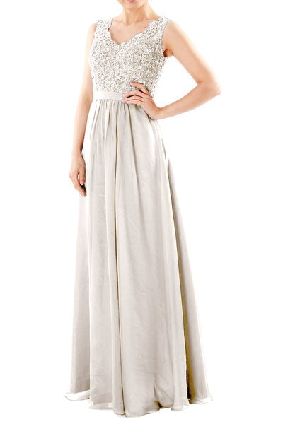 MACloth Women V Neck Lace Chiffon Long Prom Dresses Formal Party Evening Gown