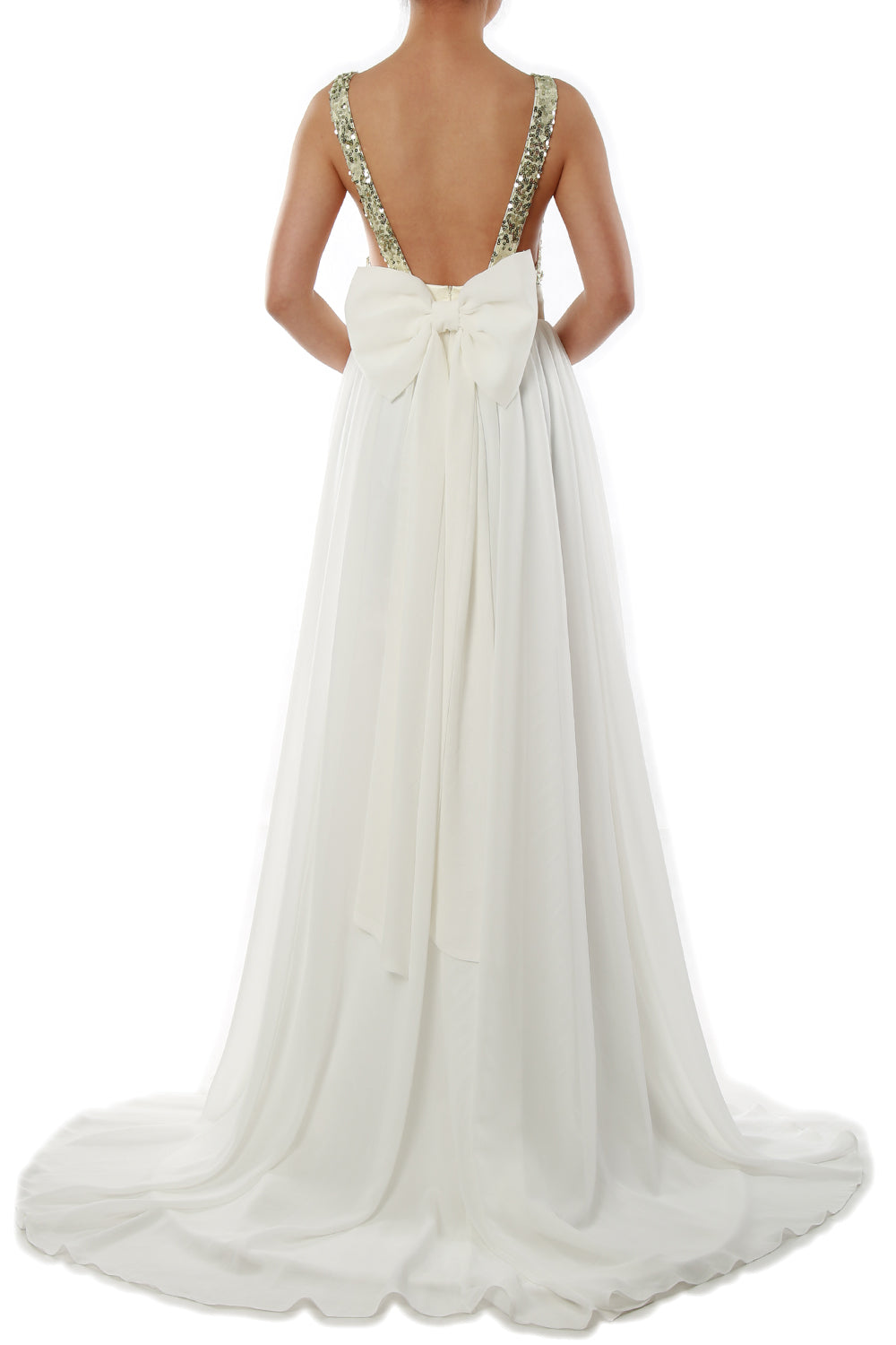 MACloth Women V Neck Sequin Long Prom Dress Wedding Party Formal Evening Gown