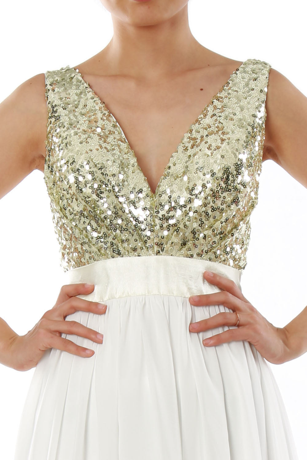 MACloth Women V Neck Sequin Long Prom Dress Wedding Party Formal Evening Gown