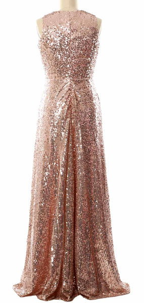 MACloth Elegant Sequin Long Bridesmaid Dress Simple Prom Gown Evening Gown