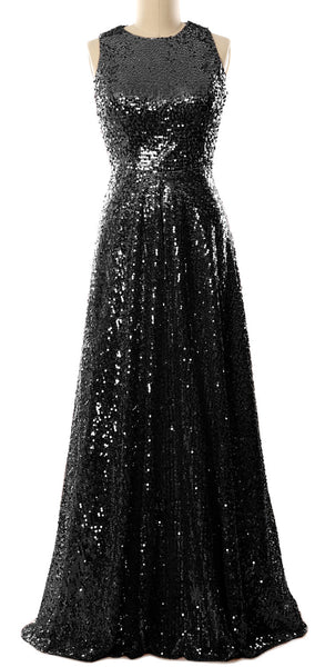 MACloth Elegant Sequin Long Bridesmaid Dress Simple Prom Gown Evening Gown