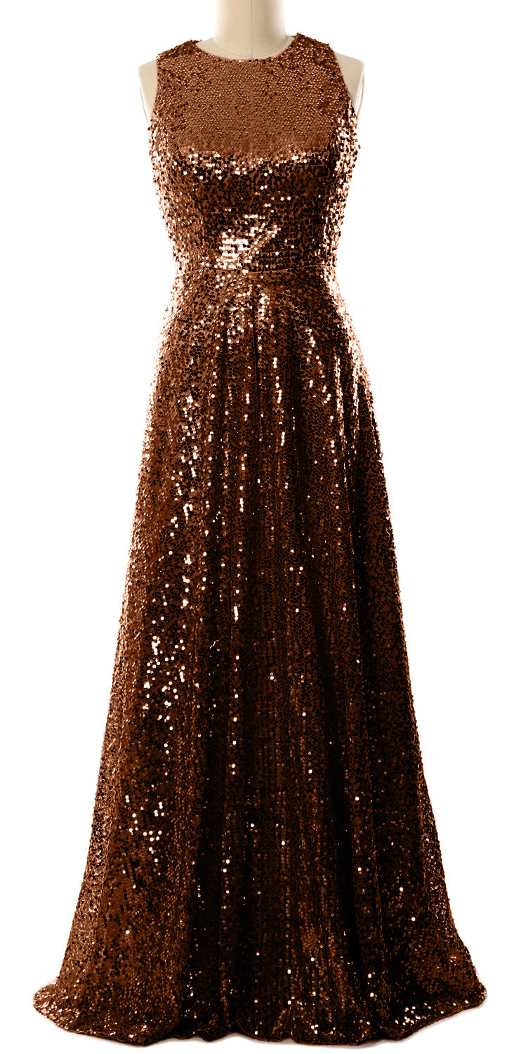 MACloth Elegant Sequin Long Bridesmaid Dress Simple Prom Gown Evening Gown