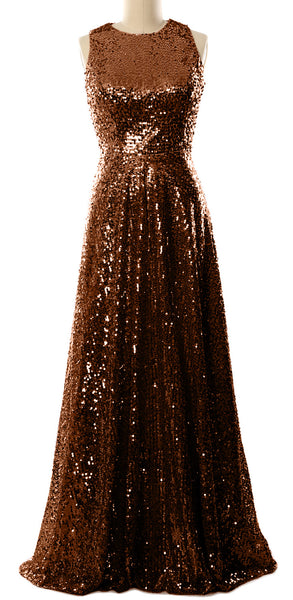 MACloth Elegant Sequin Long Bridesmaid Dress Simple Prom Gown Evening Gown