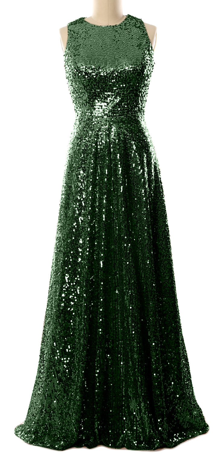 MACloth Elegant Sequin Long Bridesmaid Dress Simple Prom Gown Evening Gown