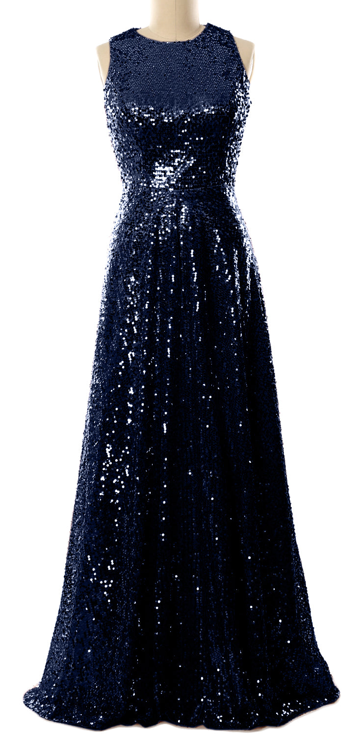 MACloth Elegant Sequin Long Bridesmaid Dress Simple Prom Gown Evening Gown