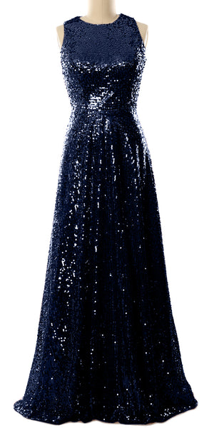 MACloth Elegant Sequin Long Bridesmaid Dress Simple Prom Gown Evening Gown