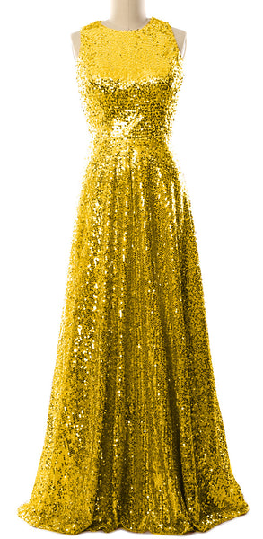 MACloth Elegant Sequin Long Bridesmaid Dress Simple Prom Gown Evening Gown