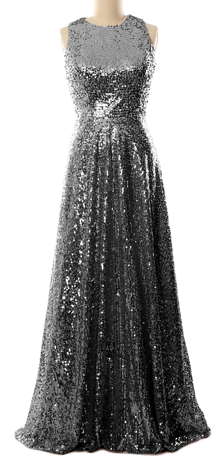 MACloth Elegant Sequin Long Bridesmaid Dress Simple Prom Gown Evening Gown