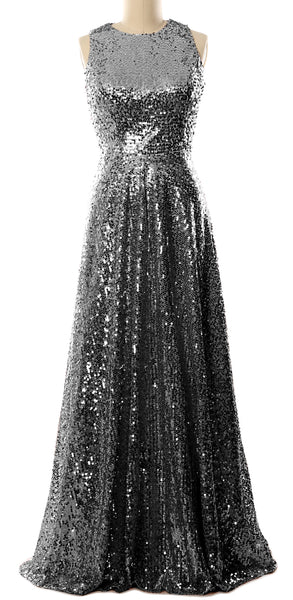 MACloth Elegant Sequin Long Bridesmaid Dress Simple Prom Gown Evening Gown