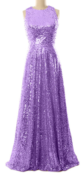 MACloth Elegant Sequin Long Bridesmaid Dress Simple Prom Gown Evening Gown