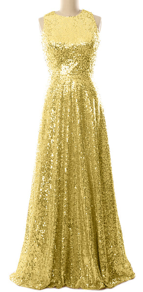 MACloth Elegant Sequin Long Bridesmaid Dress Simple Prom Gown Evening Gown