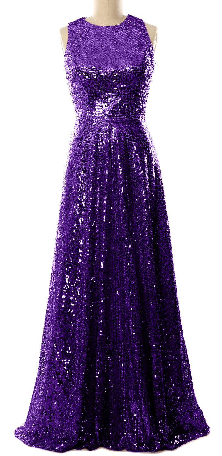 MACloth Elegant Sequin Long Bridesmaid Dress Simple Prom Gown Evening Gown
