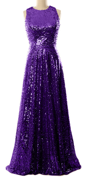 MACloth Elegant Sequin Long Bridesmaid Dress Simple Prom Gown Evening Gown