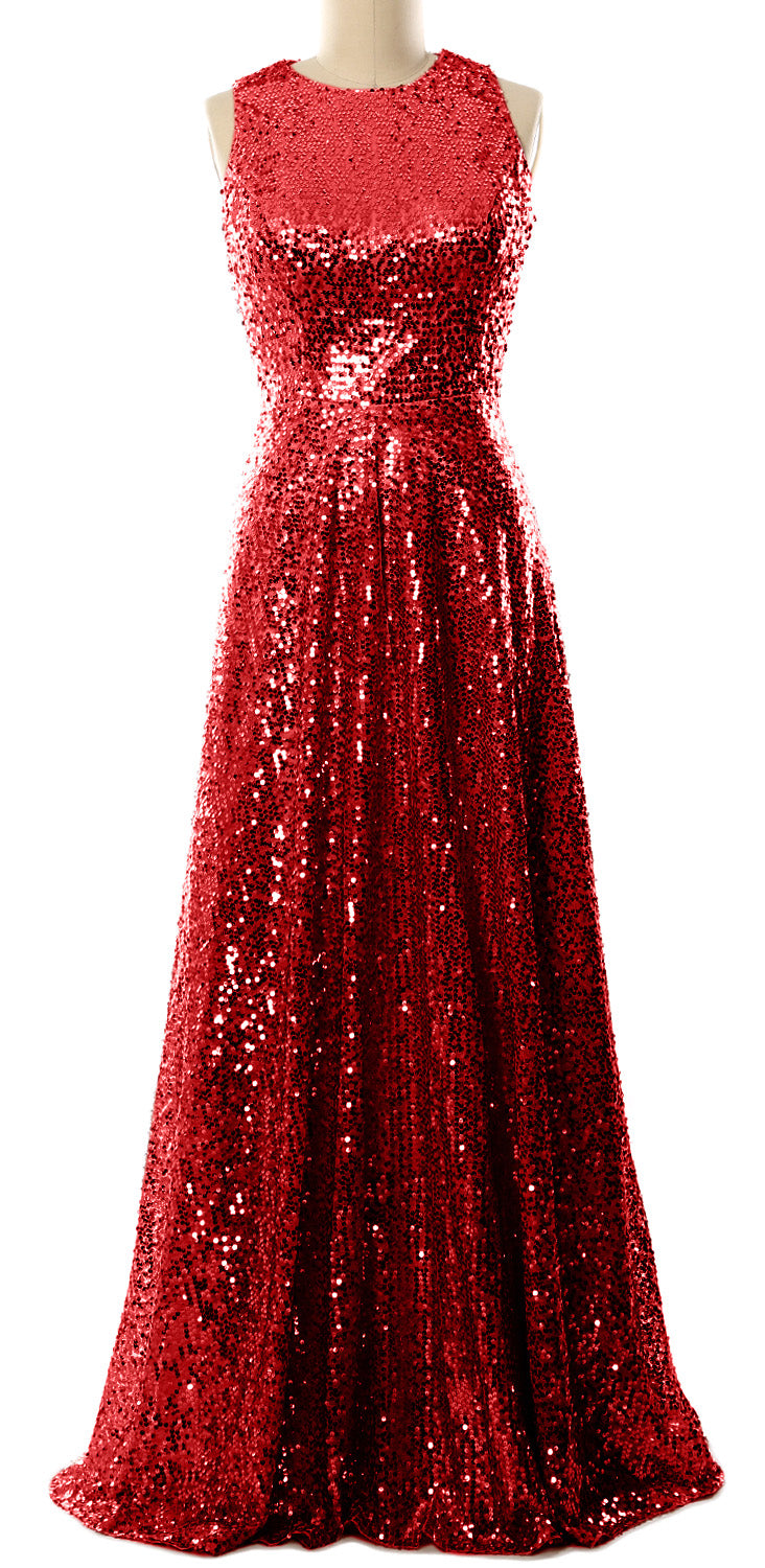 MACloth Elegant Sequin Long Bridesmaid Dress Simple Prom Gown Evening Gown