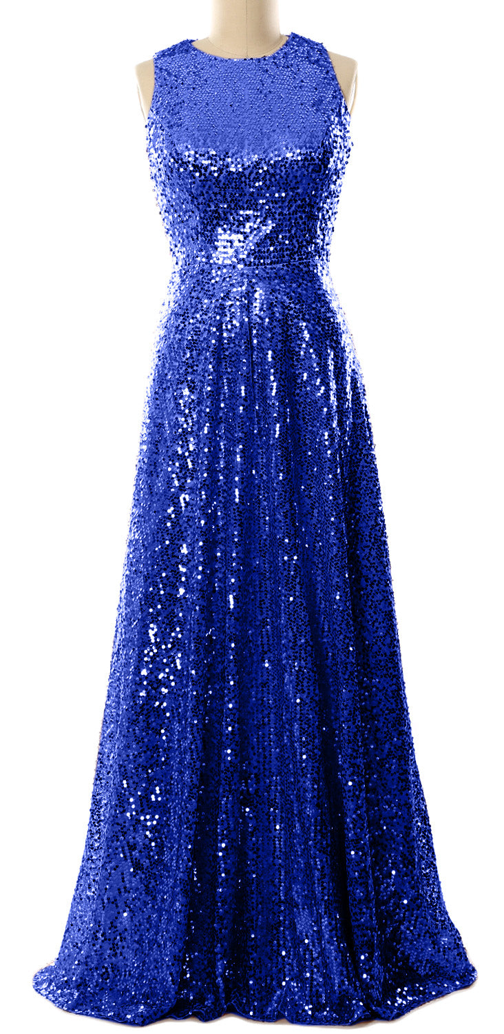MACloth Elegant Sequin Long Bridesmaid Dress Simple Prom Gown Evening Gown