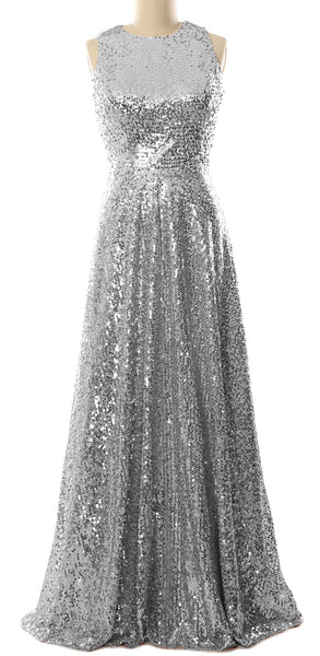 MACloth Elegant Sequin Long Bridesmaid Dress Simple Prom Gown Evening Gown