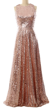 MACloth Elegant Sequin Long Bridesmaid Dress Simple Prom Gown Evening Gown