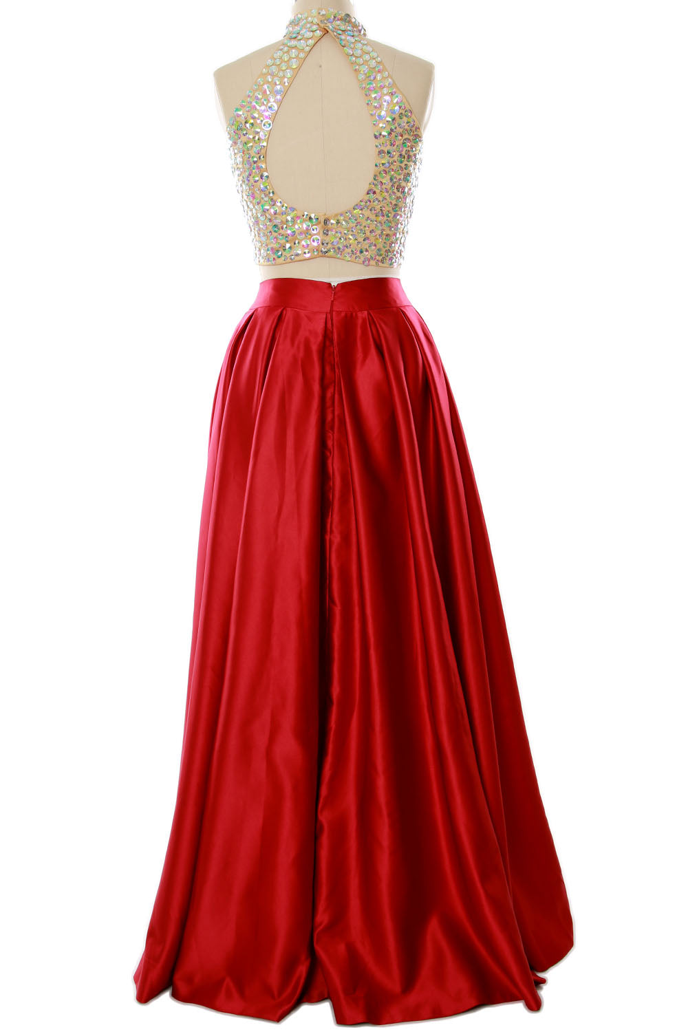 Macloth Women Two Piece High Neck Long Prom Homecoming Dress Evening Ball Gown Custom Size
